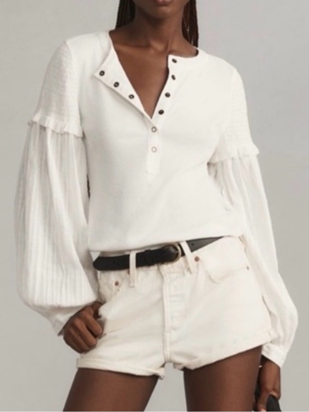 Pilcro White Button-Accent Peasant Blouse